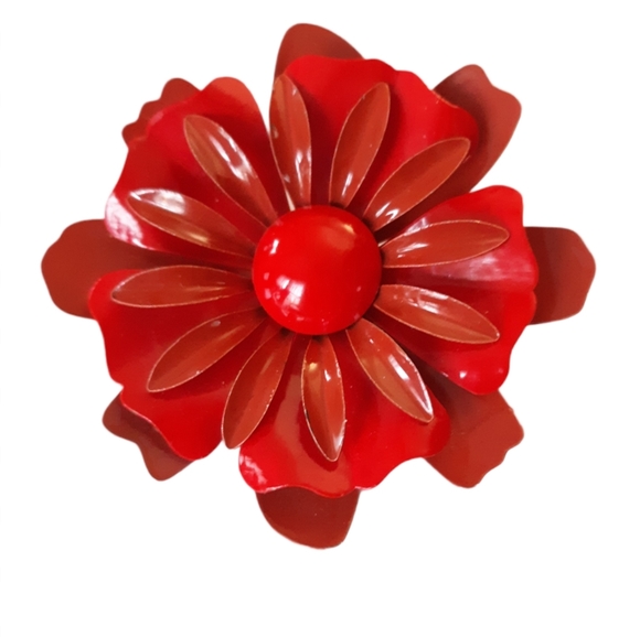 Vintage 60's Blood Orange Floral Enamel Brooch - Picture 3 of 4